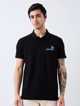 Spykar - Men Black Slim Fit Typography Half Sleeve Casual Polo T-Shirt