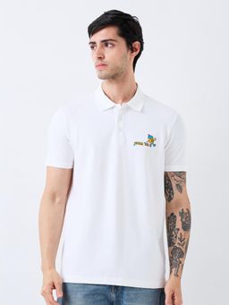 Spykar - Men White Slim Fit Typography Half Sleeve Casual Polo T-Shirt