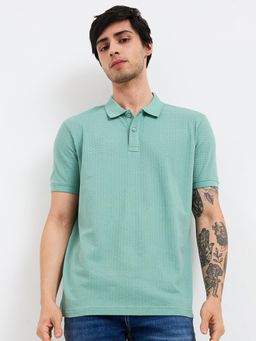 Spykar - Men Green Slim Fit Textured Half Sleeve Casual Polo T-Shirt