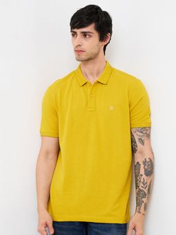 Spykar - Men Yellow Slim Fit Textured Half Sleeve Casual Polo T-Shirt