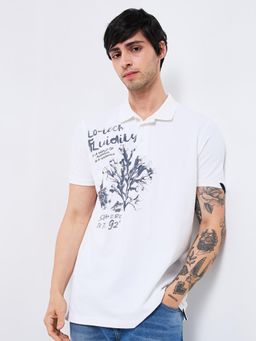 Spykar - Men White Slim Fit Printed Half Sleeve Casual Polo T-Shirt