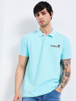 Spykar - Men Blue Slim Fit Solid Half Sleeve Casual Polo T-Shirt