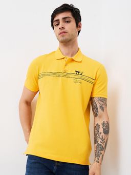 Spykar - Men Yellow Slim Fit Printed Half Sleeve Casual Polo T-Shirt