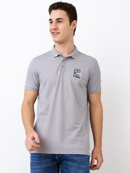 Spykar - Men Grey Slim Fit Printed Half Sleeve Casual Polo T-Shirt