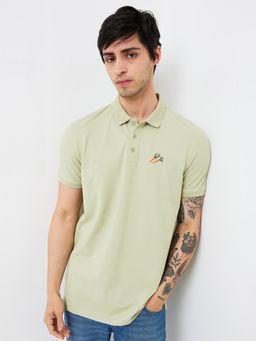 Spykar - Men Green Slim Fit Solid Half Sleeve Casual Polo T-Shirt