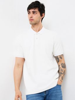 Spykar - Men White Slim Fit Textured Half Sleeve Casual Polo T-Shirt