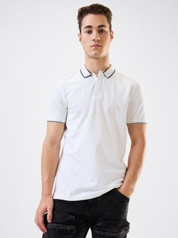 Spykar - Men White Slim Fit Solid Half Sleeve Casual Polo T-Shirt