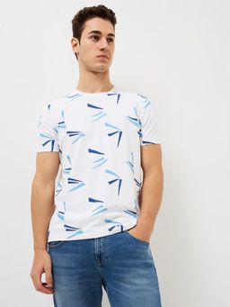 Spykar - Men White Slim Fit Printed Half Sleeve Casual T-Shirt