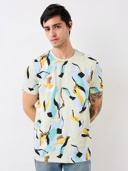 Spykar - Men Off White Slim Fit Printed Half Sleeve Casual T-Shirt