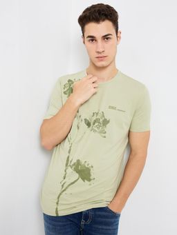 Spykar - Men Green Slim Fit Printed Half Sleeve Casual T-Shirt