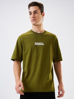 Spykar - Men Green Loose Fit Graphic Half Sleeve Casual T-Shirt