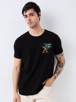 Spykar - Men Black Slim Fit Printed Half Sleeve Casual T-Shirt