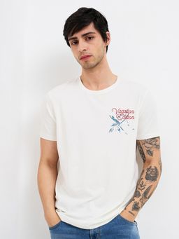 Spykar - Men White Slim Fit Printed Half Sleeve Casual T-Shirt