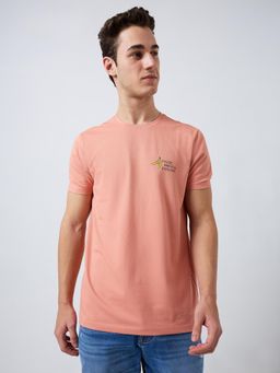 Spykar - Men Pink Slim Fit Typography Half Sleeve Casual T-Shirt