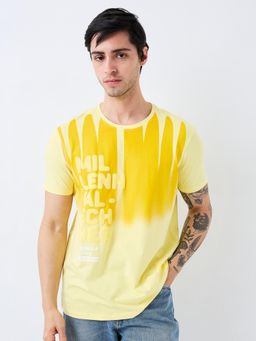 Spykar - Men Yellow Slim Fit Printed Half Sleeve Casual T-Shirt