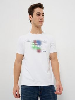 Spykar - Men White Slim Fit Printed Half Sleeve Casual T-Shirt