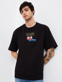 Spykar - Men Black Loose Fit Graphic Half Sleeve Casual T-Shirt