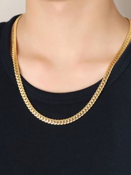 Yellow Chimes - Gold -toned Stainless Steel Flat Curb Pattern Neck Chain