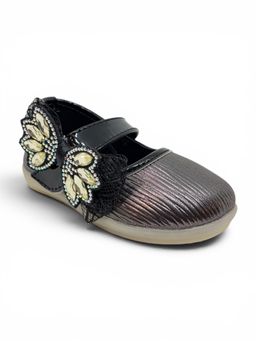 Lil Lollipop - Girls Bow Applique Detailed Velcro Closure Ballerinas Black