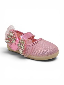 Lil Lollipop - Girls Bow Applique Detailed Velcro Closure Ballerinas Pink