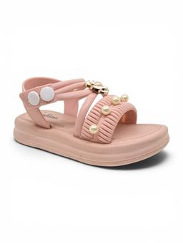 Lil Lollipop - Girls Flower Applique Detailed Button Closure Sandals Pink