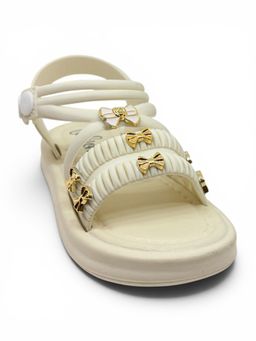 Lil Lollipop - Girls Bow Applique Detailed Button Closure Sandals Cream