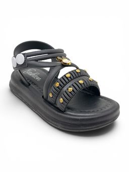 Lil Lollipop - Girls Bunny Applique Detailed Button Closure Sandals Black