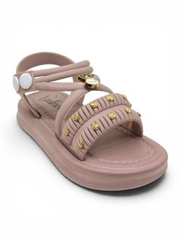 Lil Lollipop - Girls Bunny Applique Detailed Button Closure Sandals Mauve
