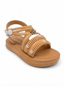 Lil Lollipop - Girls Flower Applique Detailed Button Closure Sandals Brown