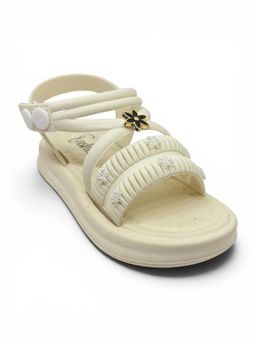 Lil Lollipop - Girls Flower Applique Detailed Button Closure Sandals Cream