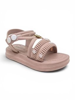 Lil Lollipop - Girls Flower Applique Detailed Button Closure Sandals Mauve