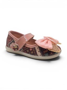 Lil Lollipop - Girls Bow Applique Detailed Velcro Closure Ballerinas Rust