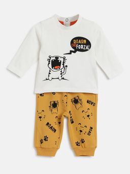 Chicco - Boys White and Dark Yellow Printed T-Shirt with Pant