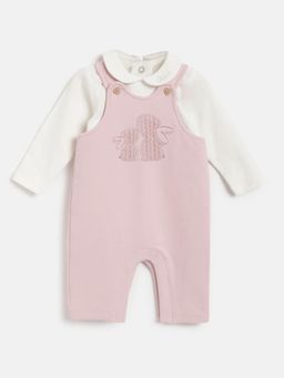 Chicco - Girls Medium Pink Solid Bodysuit with Dungaree (Set of 2)