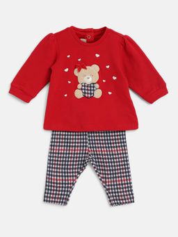 Chicco - Girls Medium Red Checks Sweatshirt with Leggings