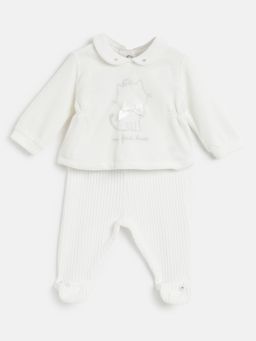 Chicco - Girls White Printed Sweater with Leggings