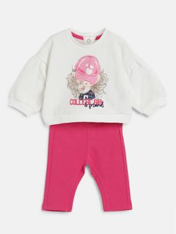 Chicco - Girls White Printed Sweatshirt with Leggings