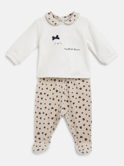 Chicco - Girls Beige Natural Printed Sweater with Leggings