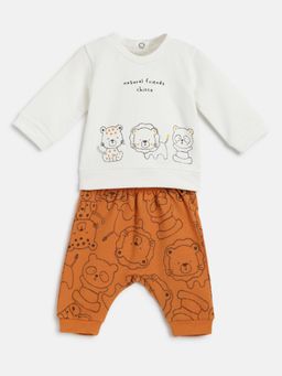 Chicco - Infants White Medium Orange Printed Sweatshirt with Trouser