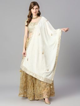 Dupatta Bazaar - Womens Gota Patti Work Velvet Dupatta with Danglers