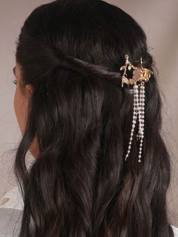 Priyaasi - Floral Pearl Tasselled Gold-Plated Claw Clip