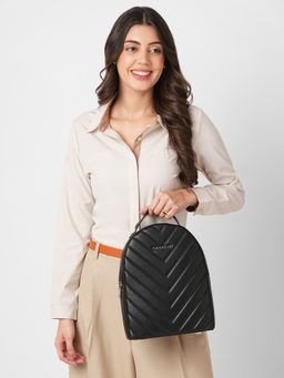 Caprese - Women Black Riko Textured Fashion Black Backpack (M)