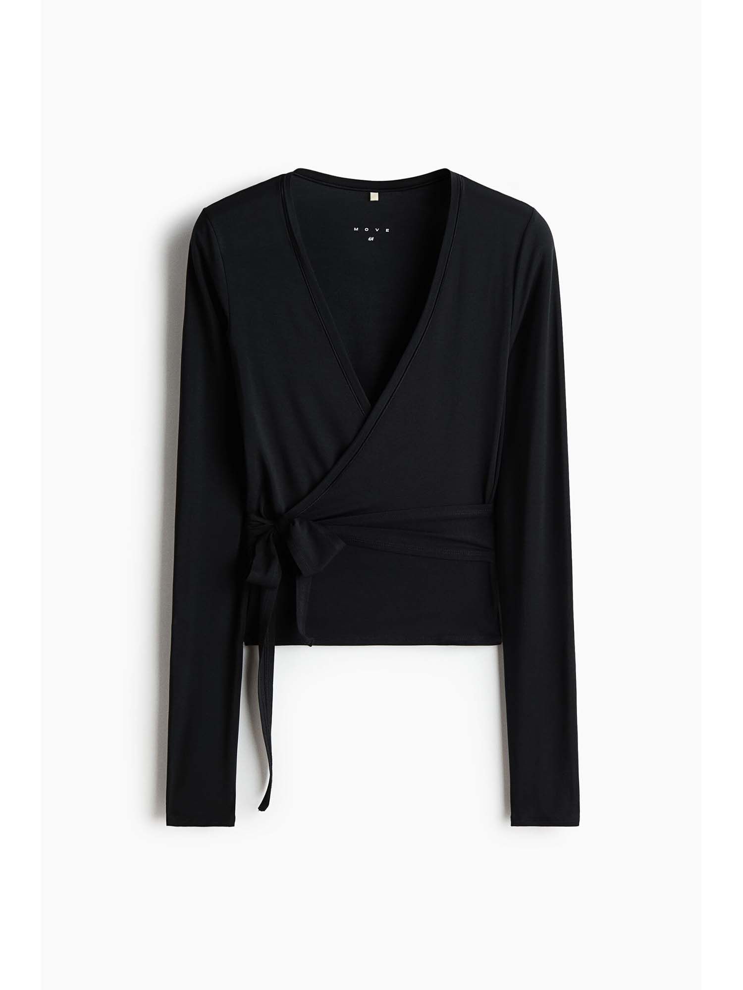 h&m Women Black Sports Wrap Top In Modal-picture-10