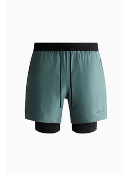 H&M - Men Green Double-Layered Sports Shorts with Drymove