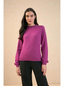 SALT Attire - Pink Lissa Crew Neckline Bishop Sleeves Ribbed Sweater