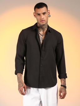 Campus Sutra - Men'S Midnight Black Textured Seersucker Shirt