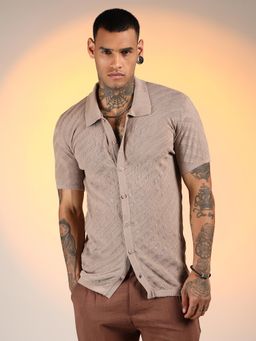 Campus Sutra - Men'S Khaki Beige Tilted-Knit Shirt