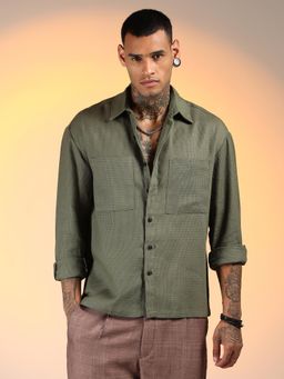 Campus Sutra - Men'S Olive Green Solid Canvas Utility Shirt