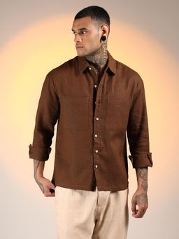 Campus Sutra - Men'S Chocolate Brown Solid Canvas Utility Shirt
