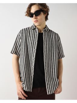 Bewakoof - Men's Black & Off White Striped Oversized Shirt